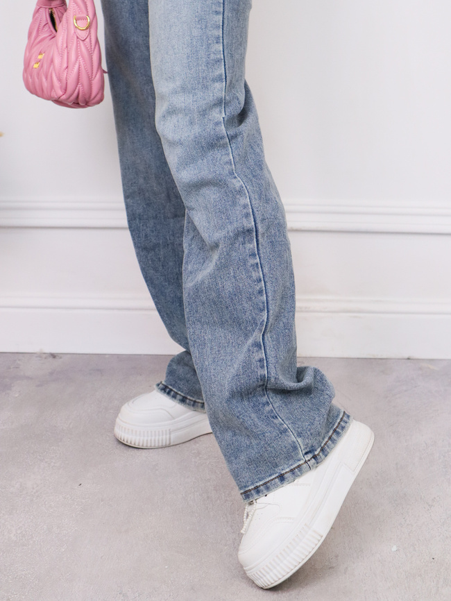 SPODNIE JEANSOWE Z WYSOKIM STANEM I SZEROKIMI NOGAWKAMI- NIEBIESKIE