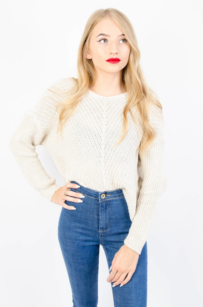 BEŻOWY ASYMETRYCZNY SWETER W SZPIC