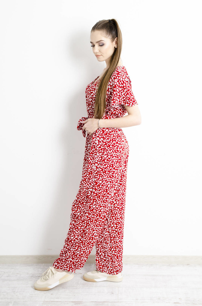 KOMBINEZON W KWIATY - CZERWONY
