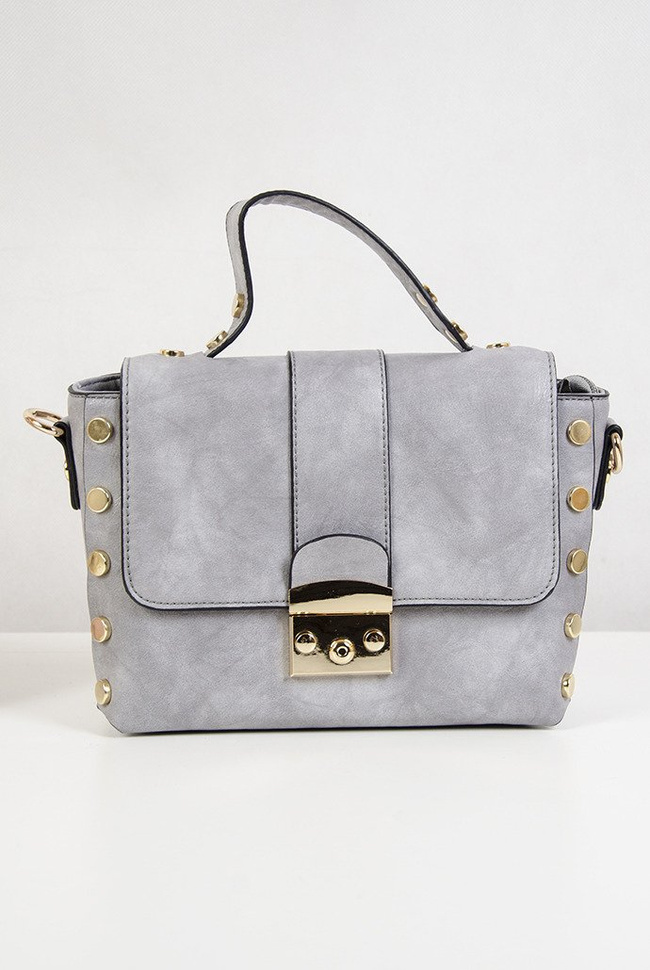 Szara torebka ze złotymi guzikami