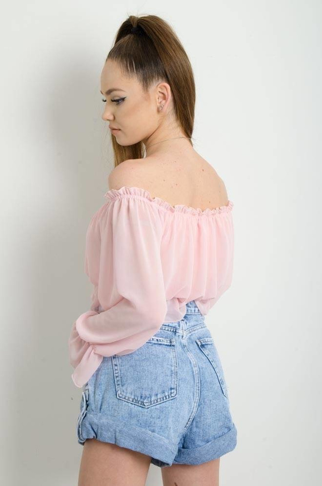 BLUZKA HISZPANKA NA DŁUGI RĘKAW - JASNO-RÓŻOWA