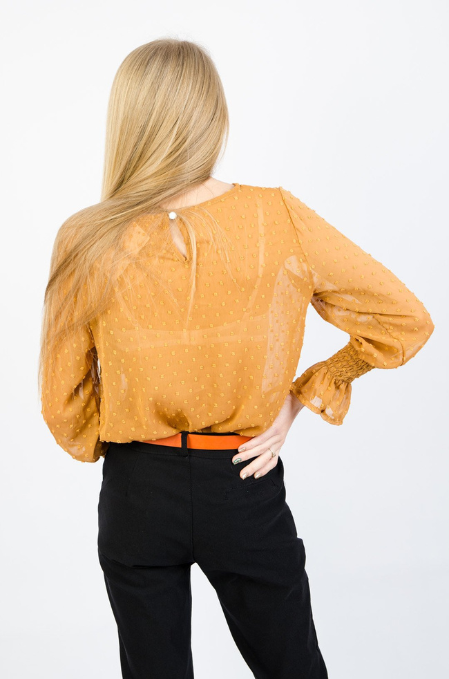 SZYFONOWA BLUZKA W KROPKI W KOLORZE BRĄZOWYM