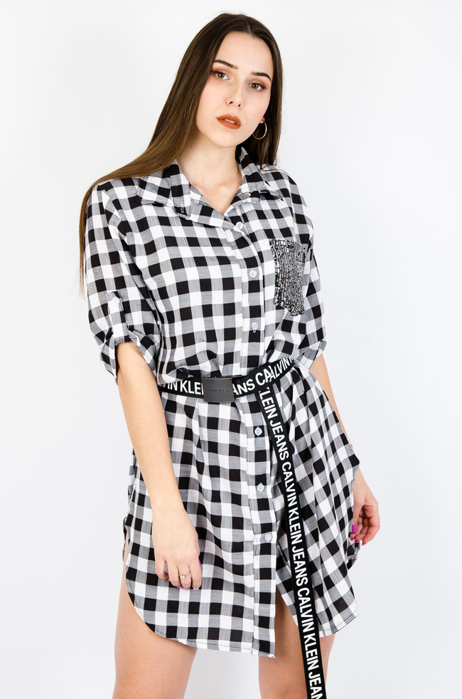 SUKIENKA KOSZULOWA W KRATĘ  