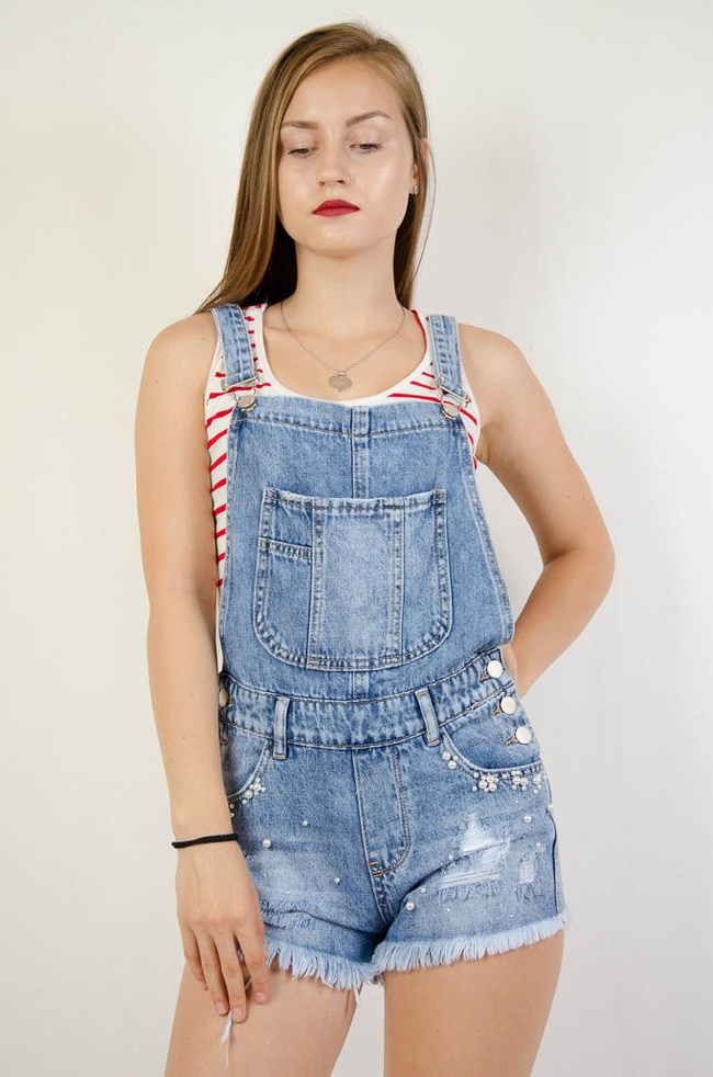 JEANSOWE OGRODNICZKI Z PEREŁKAMI