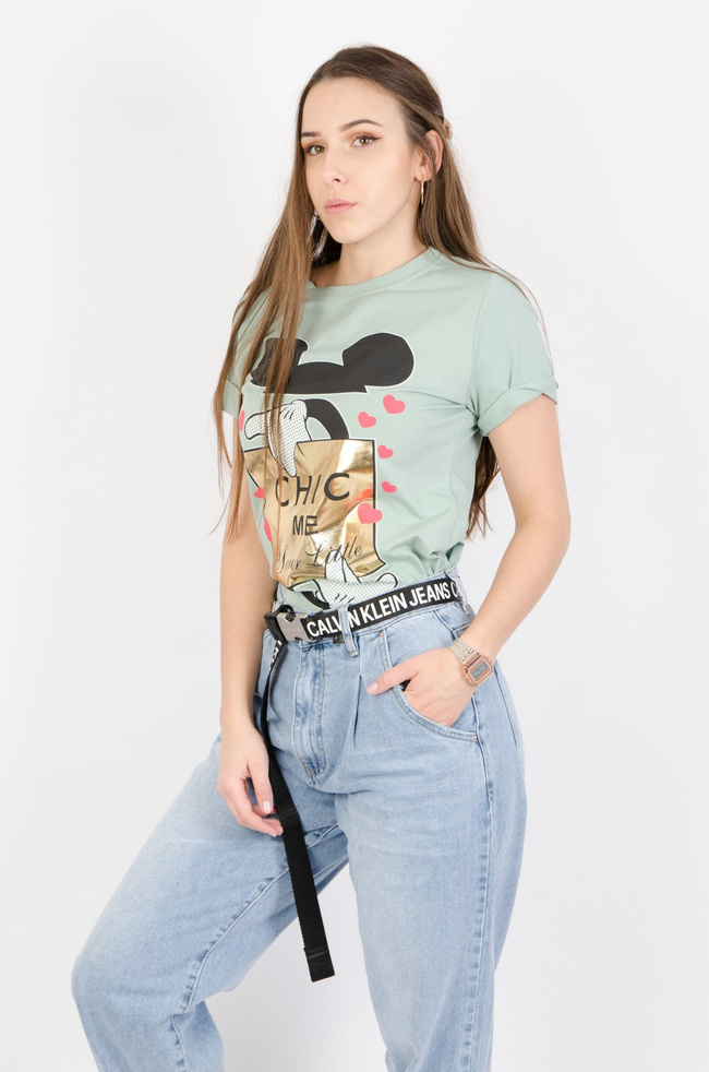 MIĘTOWY T-SHIRT Z NADRUKIEM