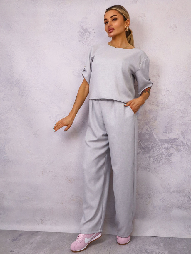 KOMPLET MATERIAŁOWY BLUZKA+ SPODNIE- SZARY