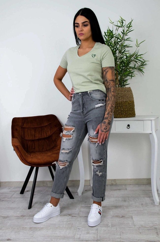 ZIELONY BAWEŁNIANY T-SHIRT W SZPIC Z SERDUSZKIEM