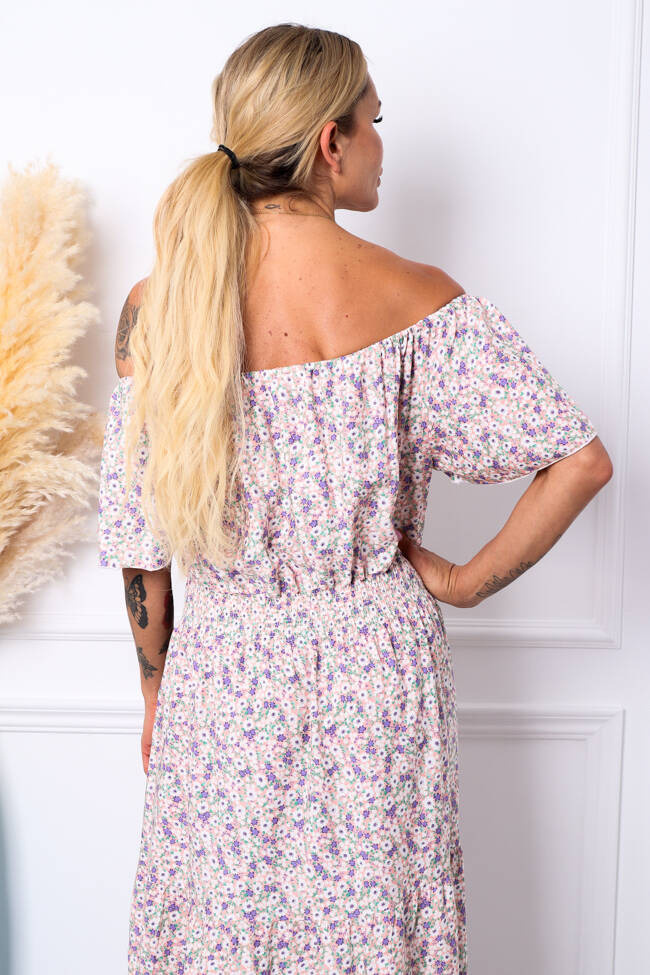 SUKIENKA MAXI HISZPANKA W KWIECISTY WZÓR- RÓŻOWA