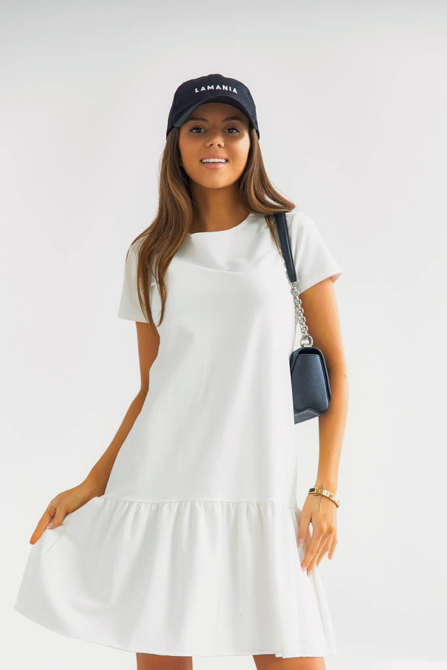 BAWEŁNIANA SUKIENKA Z FALBANĄ- BIAŁA