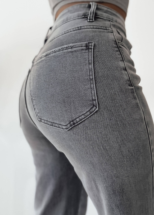 SZARE SPODNIE JEANSOWE Z SZEROKIMI NOGAWKAMI