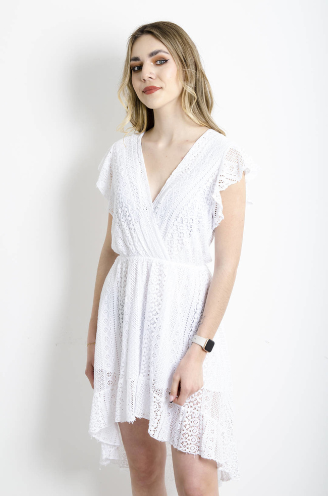 SUKIENKA KORONKOWA Z PRZEDŁUŻANYM TYŁEM - BIAŁA