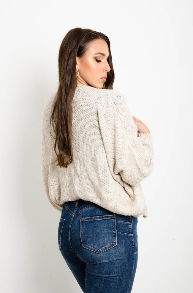 BEŻOWY KRÓTKI KARDIGAN SWETER ZAPINANY NA GUZIKI