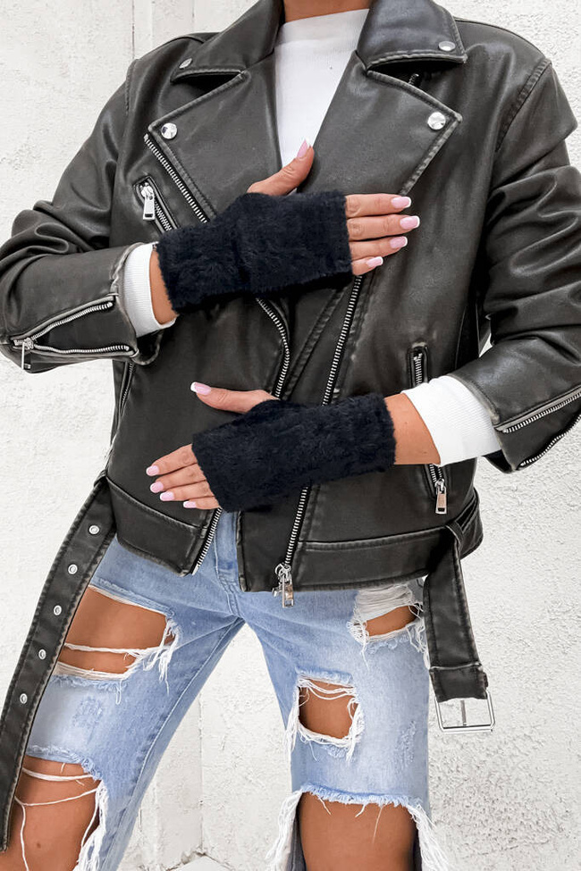 FUTRZANE RĘKAWICZKI BEZ PALCÓW- CZARNE