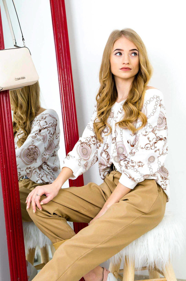 BIAŁA WZORZYSTA BLUZKA W SZPIC 