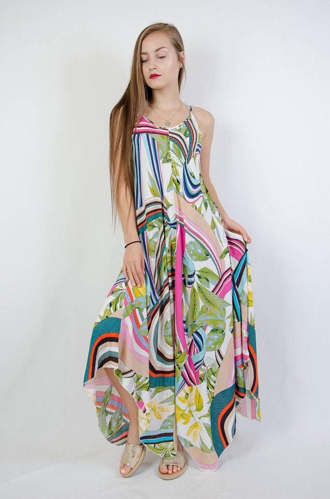 ASYMETRYCZNA SUKIENKA NA CIENKICH RAMIĄCZKACH