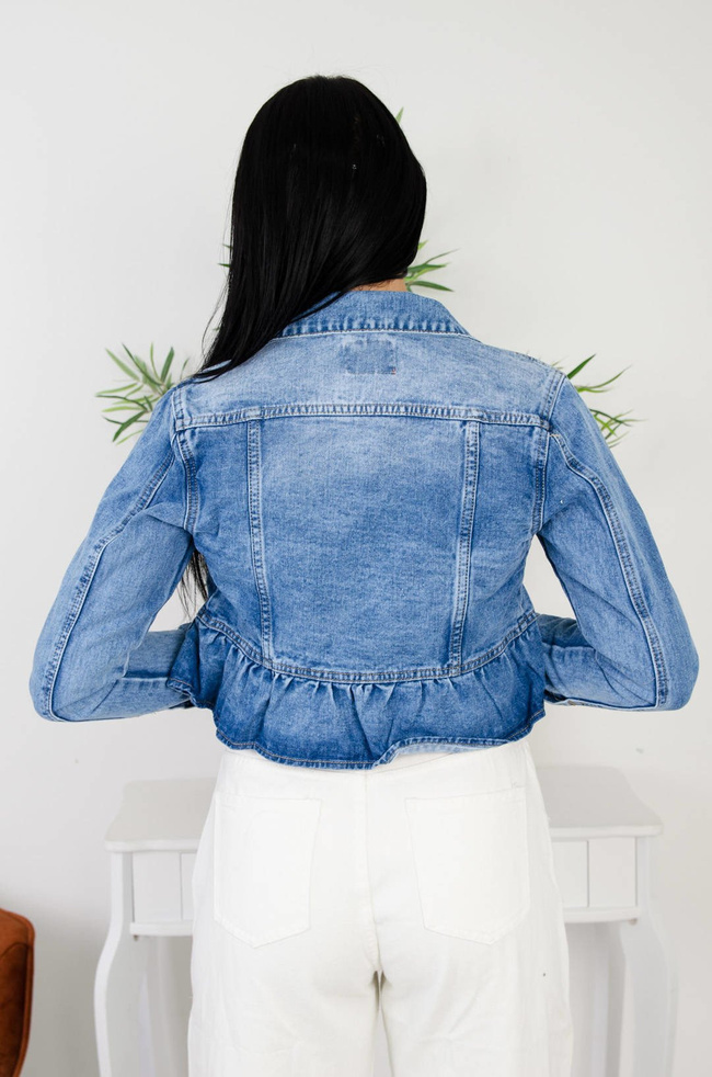 NIEBIESKA KURTKA JEANSOWA Z FALBANKĄ