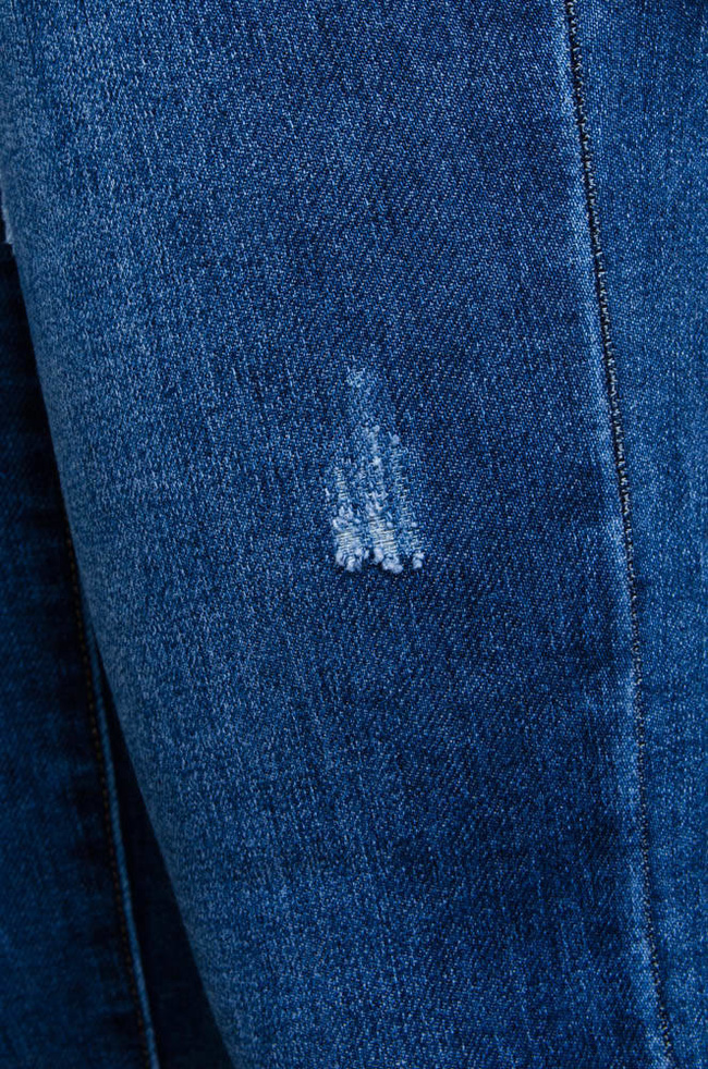 CIEMNE SPODNIE JEANSOWE Z PRZETARCIAMI-WYSOKI STAN