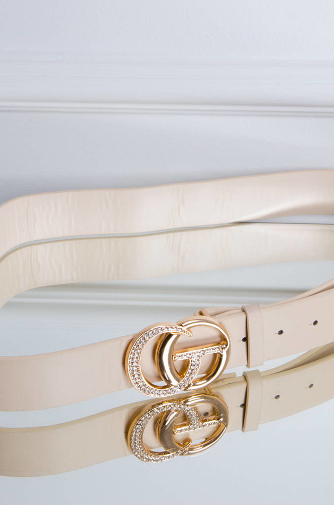 BEŻOWY PASEK CG- ZAPIĘCIE Z CYRKONIAMI 