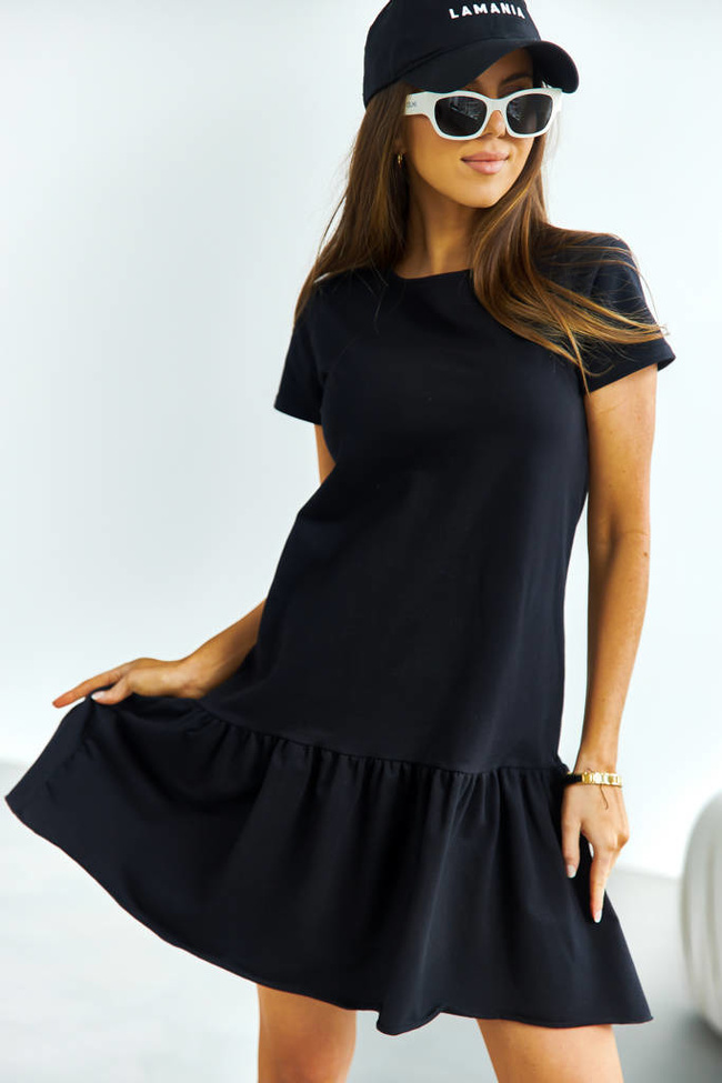 BAWEŁNIANA SUKIENKA Z FALBANĄ- CZARNA