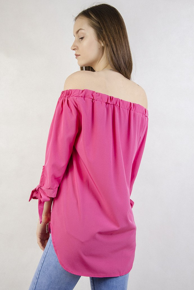 Ciemnorózowa bluzka hiszpanka z koralikami