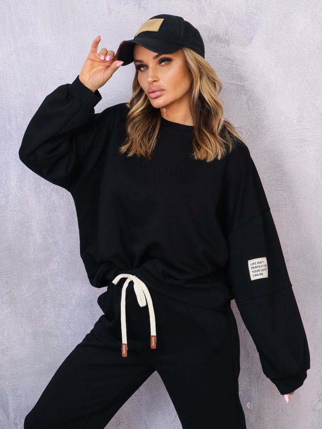 KOMPLET DRESOWY BLUZA Z NASZYWKĄ+ SPODNIE- CZARNY