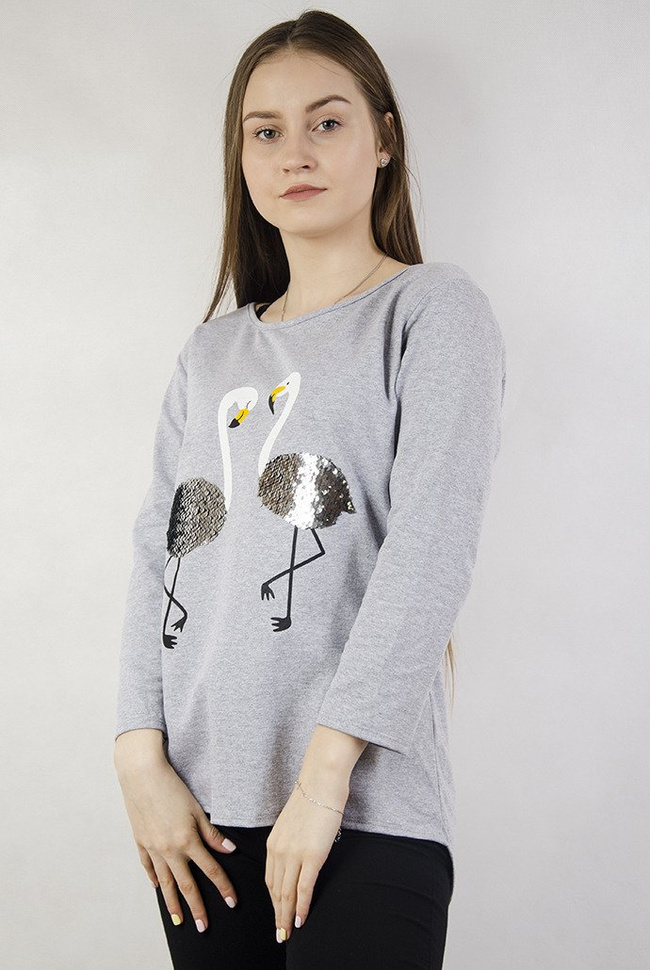Szara bluzka z flamingami