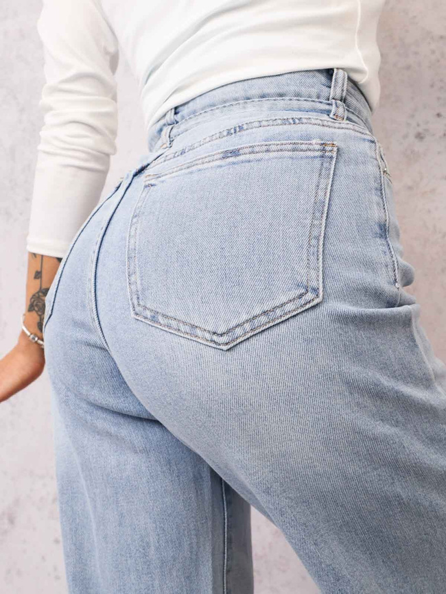 SPODNIE JEANSOWE Z SZEROKIMI NOGAWKAMI I WIĄZANIEM W PASIE- NIEBIESKIE