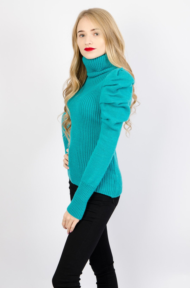 TURKUSOWY SWETER-GOLF Z BUFKAMI 