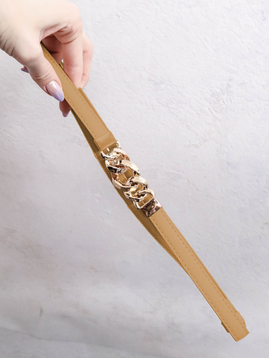 PASEK Z EKOSKÓRY ZE ZŁOTYM ŁACUSZKIEM- BRĄZOWY