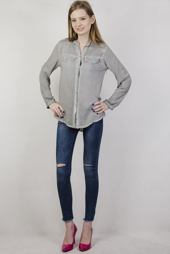 Koszula asymetryczna mgiełka szara z cekinami