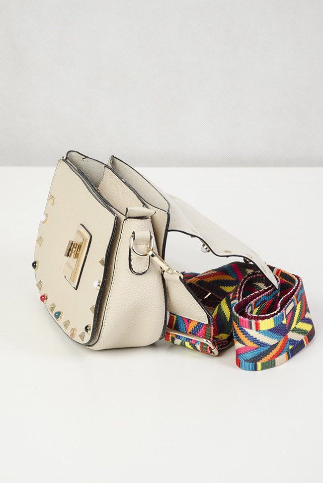 Beżowa torebka z kolorowym paskiem