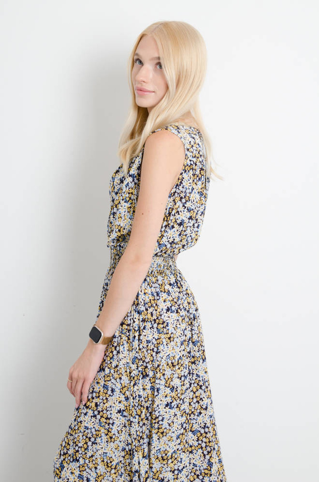 SUKIENKA W KWIATY Z ZAKŁADKĄ - CZARNA 