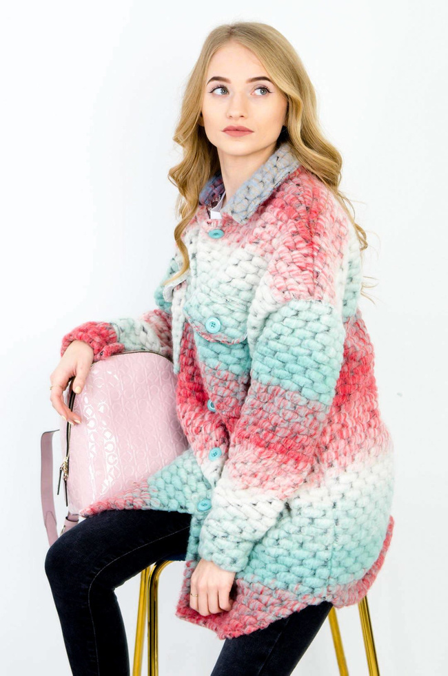 WIOSENNY PŁASZCZYK MULTIKOLOR - CZERWONO-ZIELONY