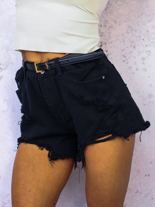 SZORTY JEANSOWE Z PRZETARCIAMI- CZARNE