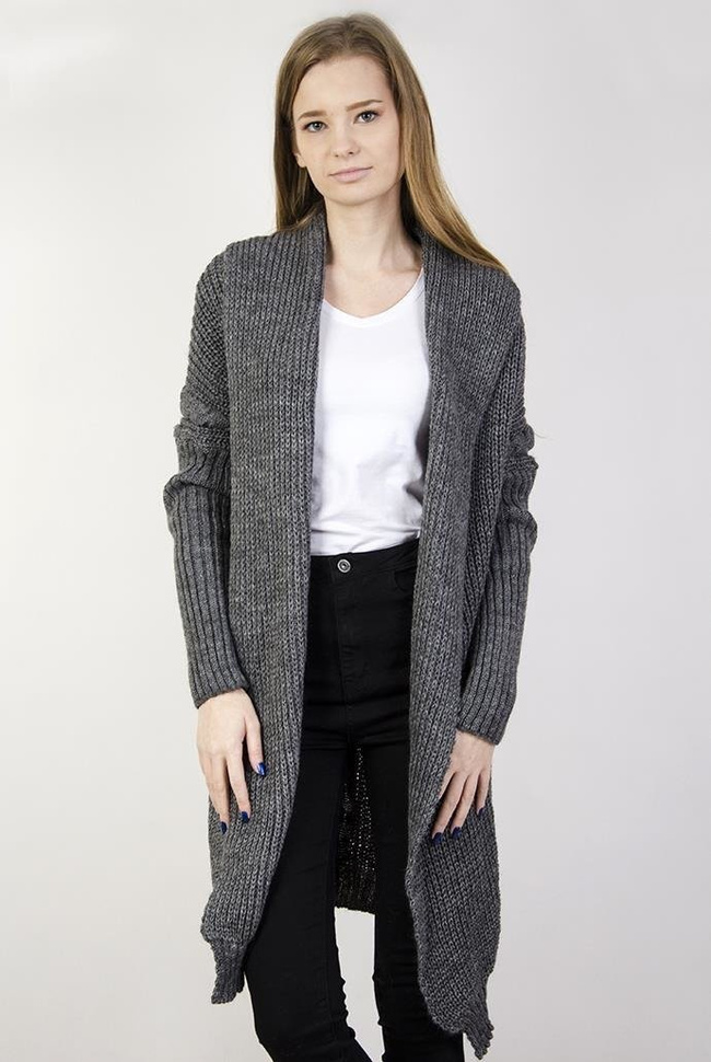 Ciemnoszary sweter kardigan z wywijanym kołnierzem