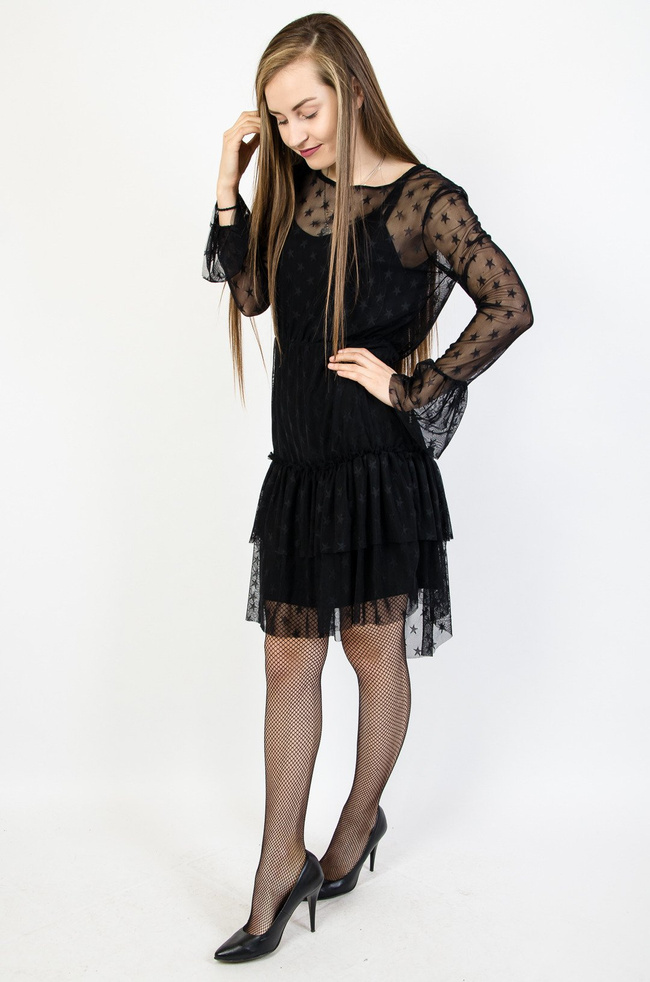 Czarna siateczkowa sukienka w gwiazdki