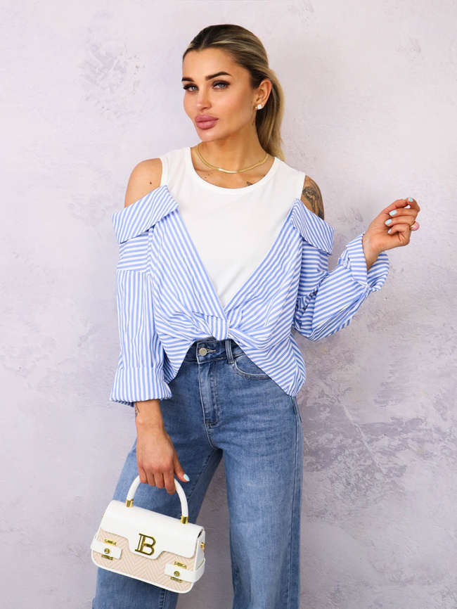 TOP Z KOSZULĄ W PASKI OVERSIZE- JASNONIEBIESKI