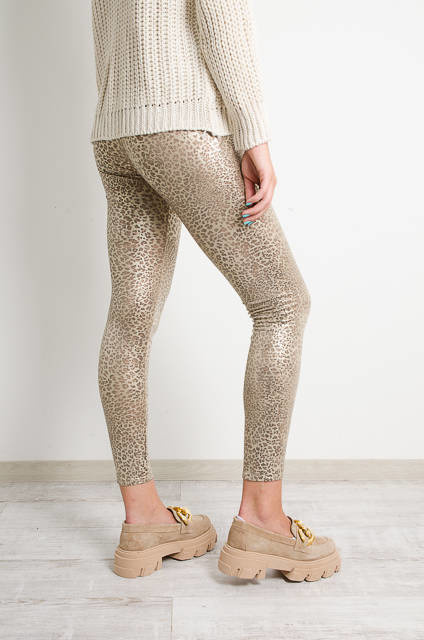 ZŁOTE POŁYSKUJĄCE LEGGINSY W PANTERKĘ-WYSOKI STAN