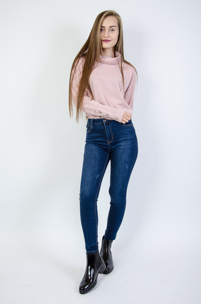 Jeansowe przylegające spodnie z przetarciami