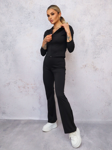 KOMPLET BLUZA ZAPINANA NA ZAMEK+ SPODNIE DZWONY- CZARNY