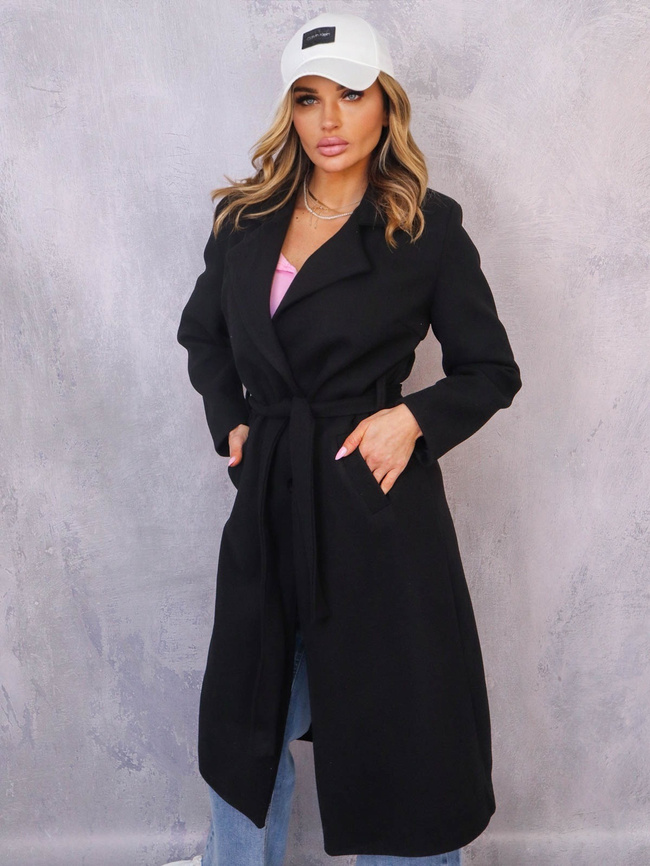 DŁUGI WIĄZANY PŁASZCZ- CZARNY