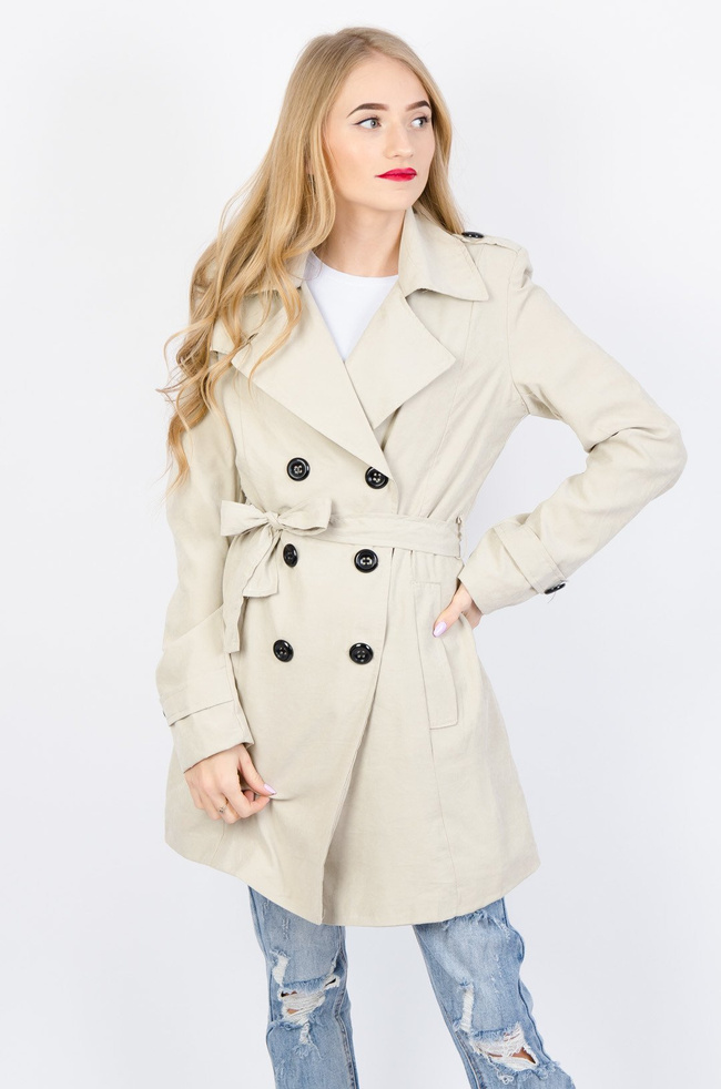 Beżowy płaszcz typu trencz