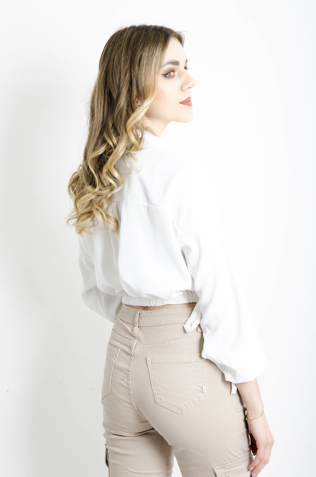 KOSZULA KRÓTKA ZE ŚCIĄGACZEM- BIAŁA