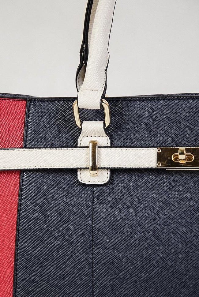 Torebka  czerwono granatowa z kremową rączką typu shoppper