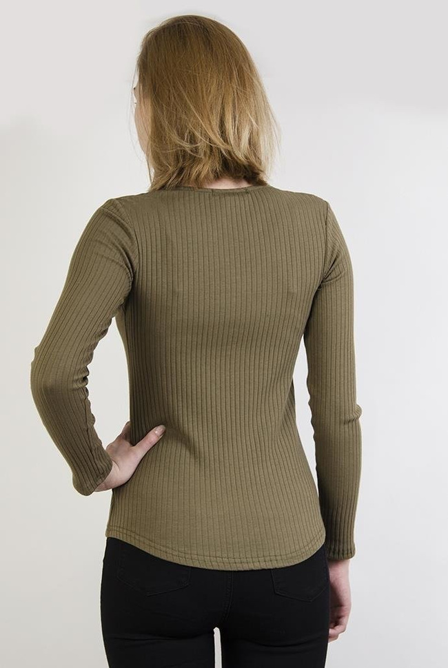 Zielona prążkowana bluzka zapinana na zamek