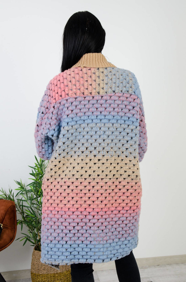 WIOSENNA NARZUTKA MULTICOLOR Z BRĄZOWYM ŚCIĄGACZEM-NIEBIESKA