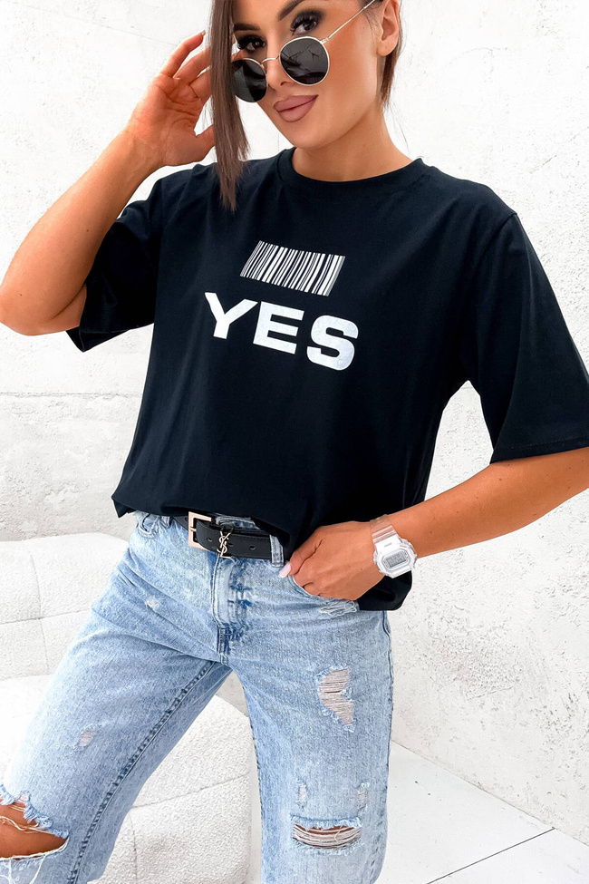 T-SHIRT Z KODEM KRESKOWYM YES-NO- CZARNA