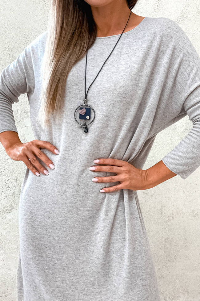 JASNO SZARA SUKIENKA MIDI OVERSIZE+ NASZYJNIK