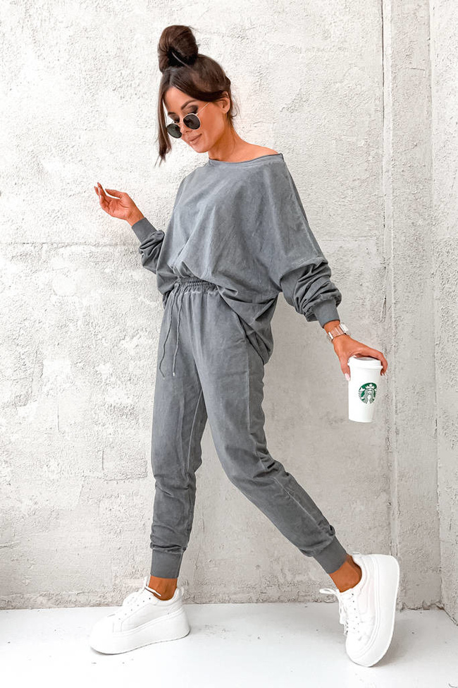 KOMPLET OVERSIZE SPODNIE+ BLUZA- SZARY