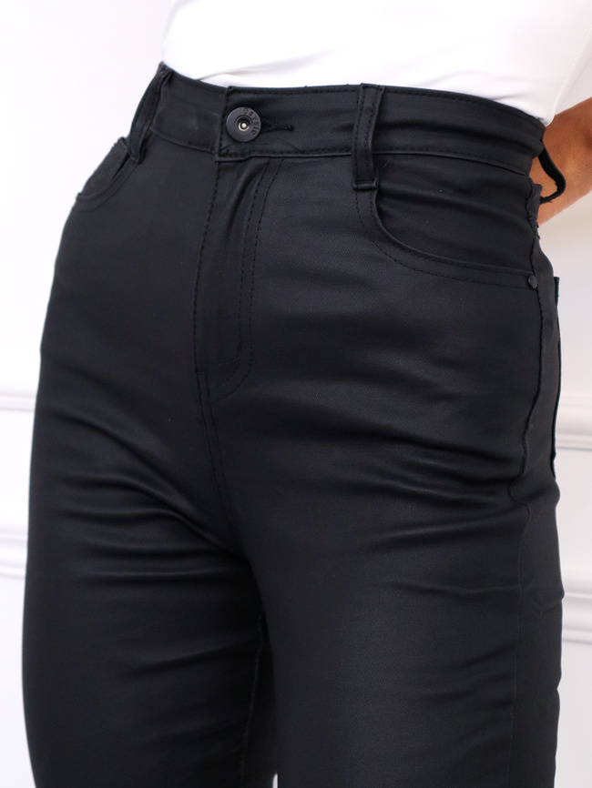 SPODNIE WOSKOWANE Z WYSOKIM STANEM- CZARNE